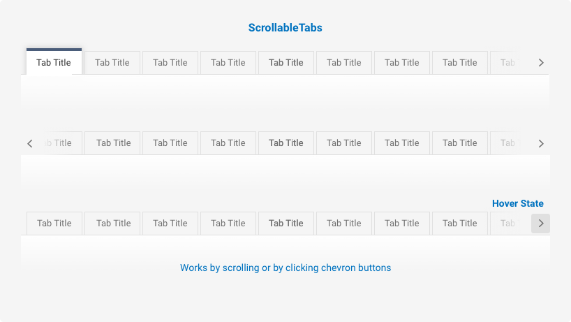 Scrollable Tabs A nine tab view with fade, active and hover state visual
